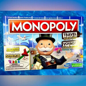 Monopoly - Travel World Tour - Dry Erase  Game Board - BNIB 🎩🐕🎲